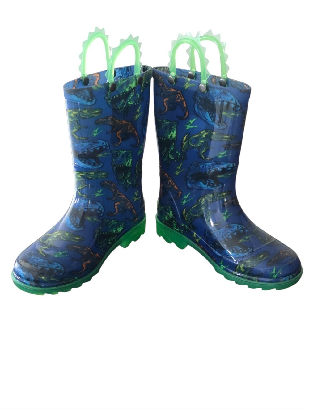 Western Chiefs Kids Blue T Rex Light Up Rainboots Dinosaur Print Size 12